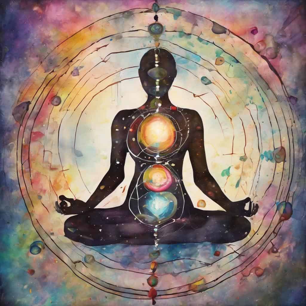Εσωτερική ηρεμία και διαλογισμός με φιγούρα γύρω από το ηλιακό σύστημα.