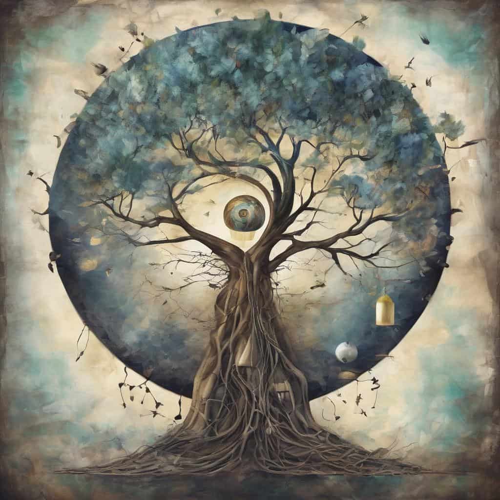 Δέντρο με παγκόσμια σφαίρα και οφθαλμό, συμβολίζει το πρώτο και πιο δύσκολο βήμα.